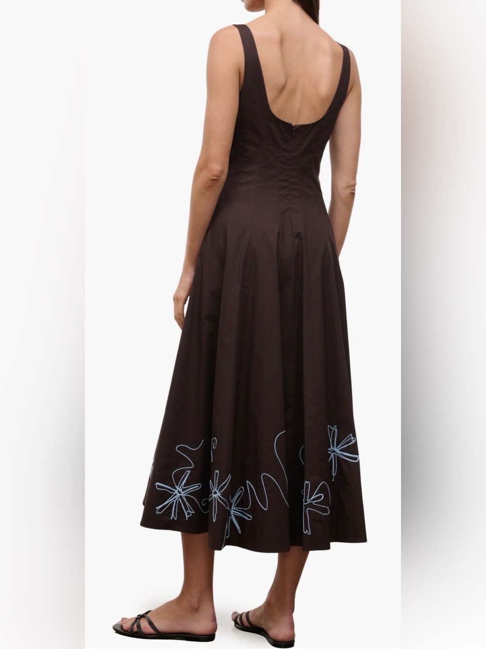 STAUD Wells Midi Dress Floral Stitch A- Line Size 10 - Picture 2 of 8